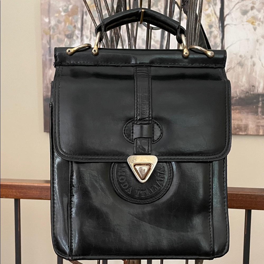 Vintage Moda Italiana SASHA Black Leather Handbag Crossbody Strap